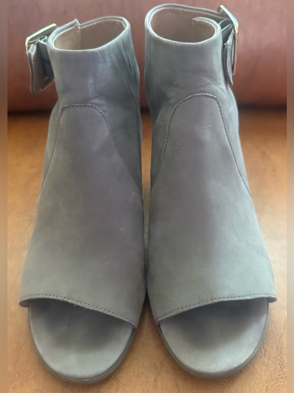 Vionic Blakely Grey Leather Open Toe Slingback Block Heel Booties Size 8.5 - Picture 4 of 11
